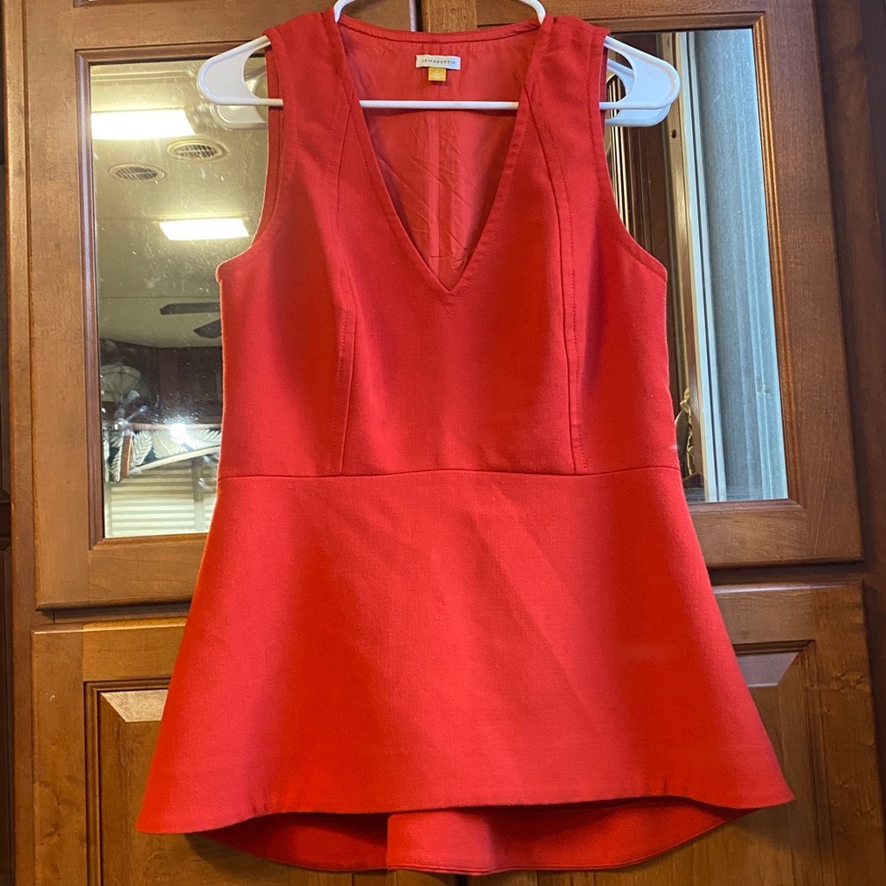 Anthropologie Leifsdottir Red Size 6 V-Neck Peplum Top Office Party